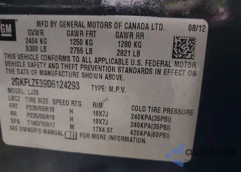 2013 GMC Terrain Denali z USA, uszkodzony, nr VIN 2GKFLZE39D6124293